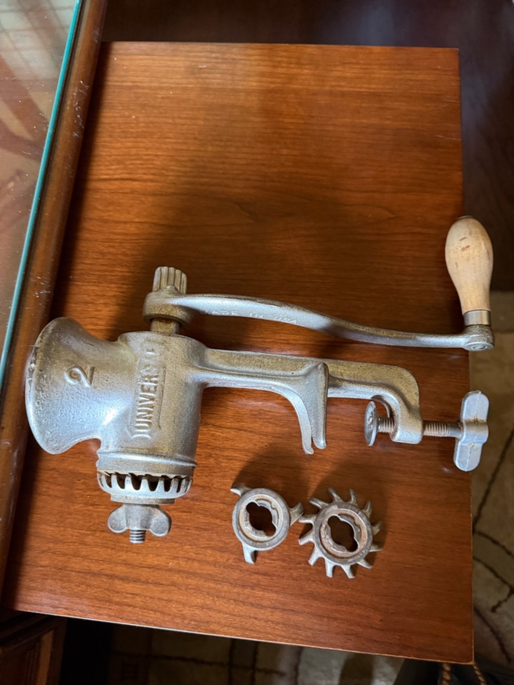 Universal Vintage Cast Iron Hand Grinder / Mincer - Silver with Wood Handle